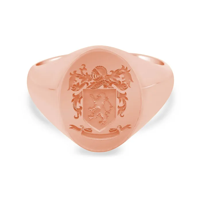deBebians Rings Mens Oval Signet Ring Small Laser Engraved Family Crest Logo