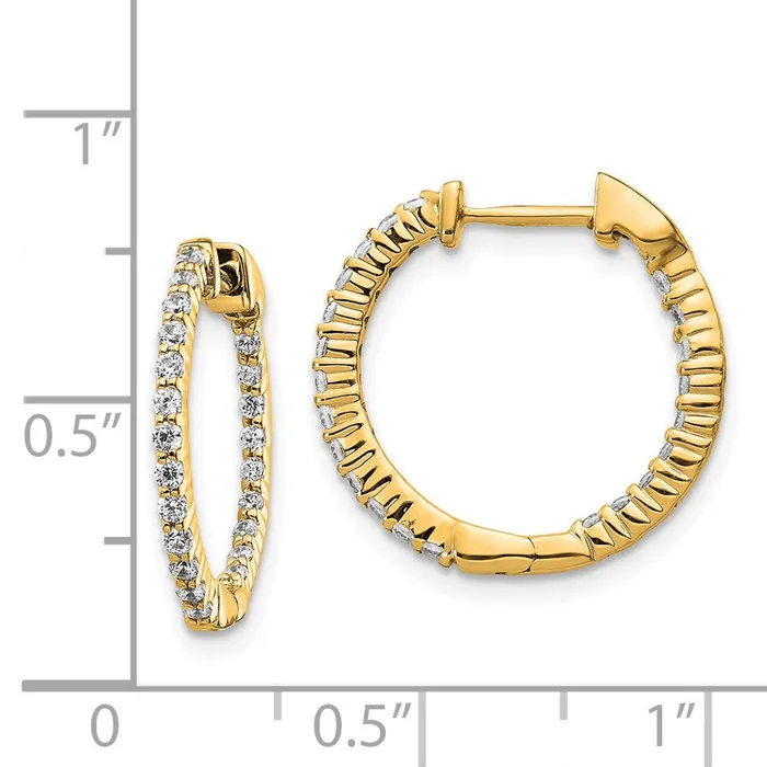 Jewelry Earrings 14k Gold Polished Diamond In and Out Hinged Hoop Earrings