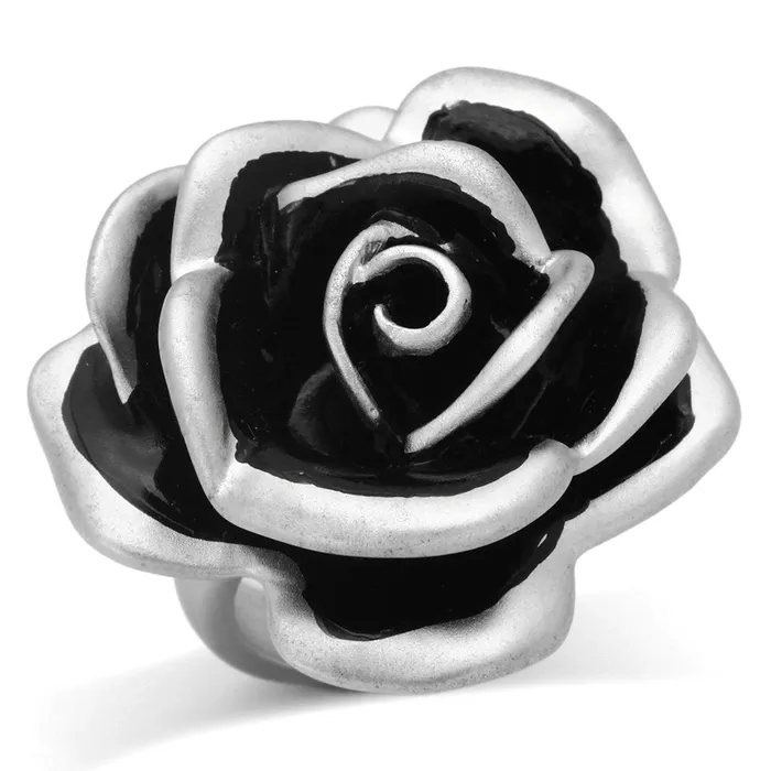 LOA838 Matte Rhodium Brass Ring with Epoxy in Jet Alamode Rings