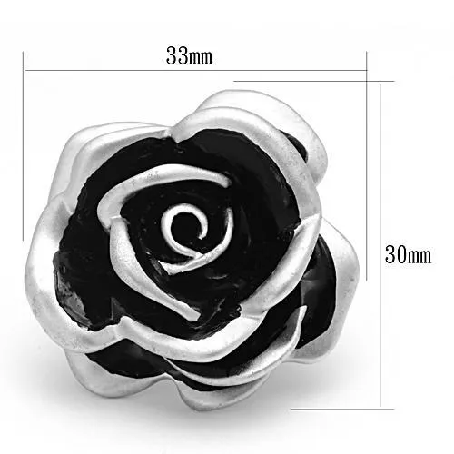 LOA838 Matte Rhodium Brass Ring with Epoxy in Jet Alamode Rings