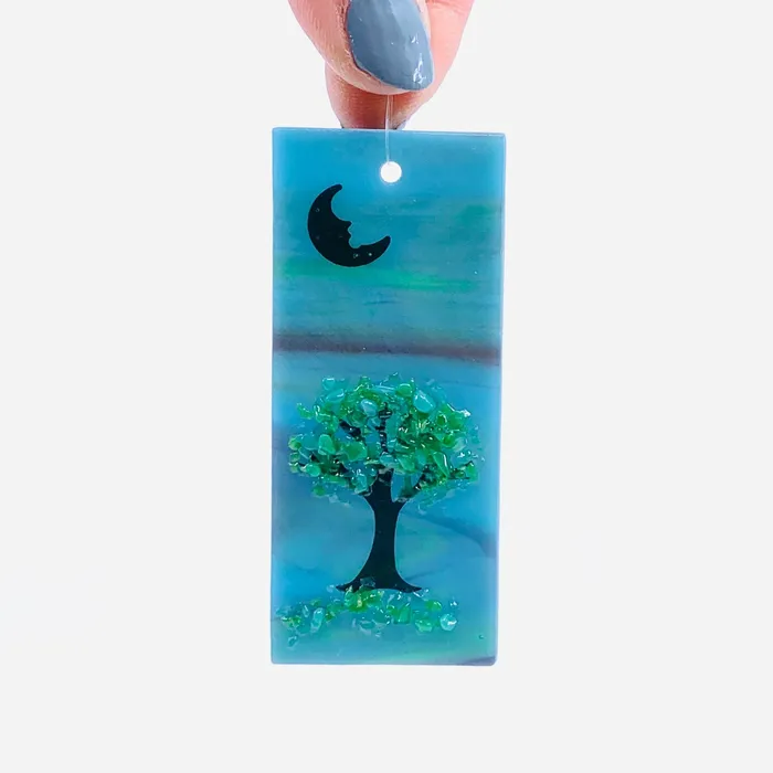 Necklaces Glimmer Glass Gifts Fused Glass Tree of Life Suncatcher with Crescent Moon 5