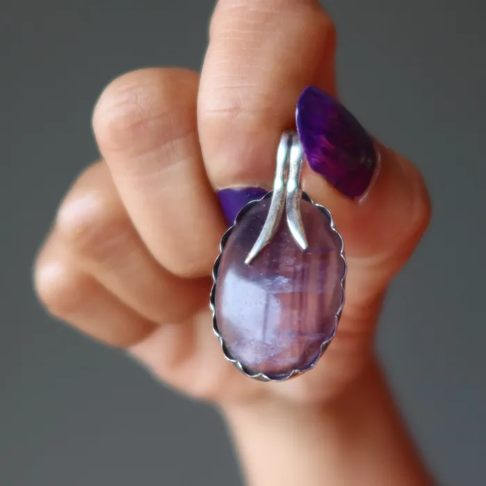 Necklaces Satin Crystals Fluorite Pendant Just Genius Gem Sterling Silver