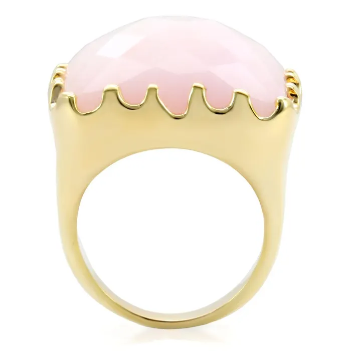 Rings 1W041 Gold Brass Ring with Synthetic Jade in Rose Alamode