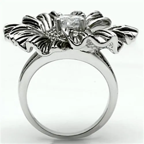 Rings 3W060 Rhodium Brass Ring with AAA Grade CZ in Clear Alamode