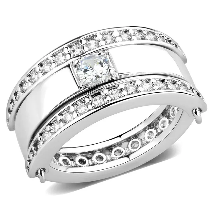 Rings Alamode 3W1549 Rhodium Brass Ring with AAA Grade CZ in Clear