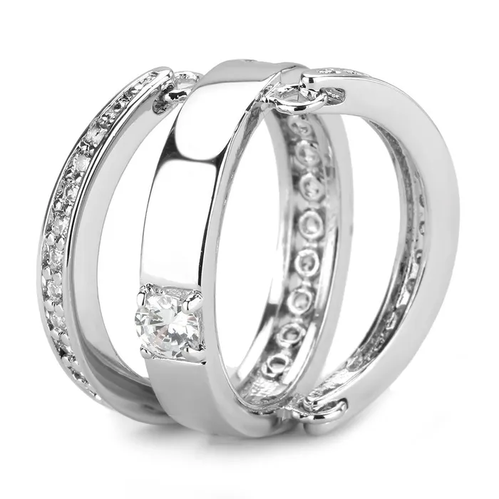 Rings Alamode 3W1549 Rhodium Brass Ring with AAA Grade CZ in Clear