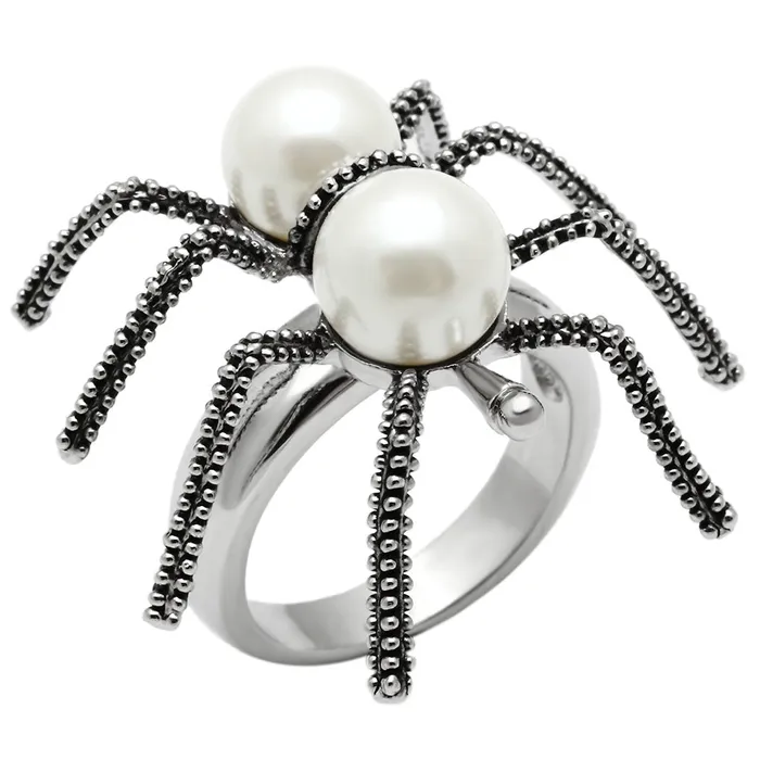 Rings Alamode 3W226 Rhodium Brass Ring with Synthetic Pearl in White