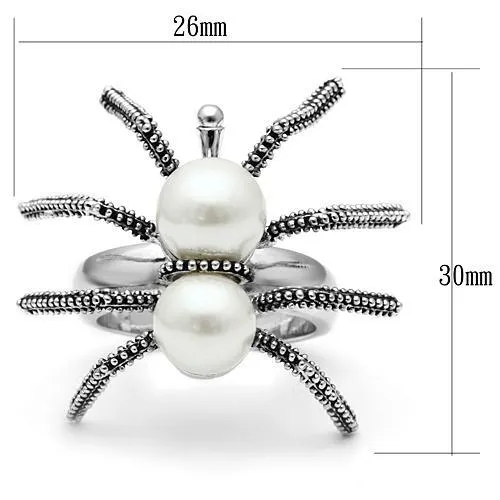 Rings Alamode 3W226 Rhodium Brass Ring with Synthetic Pearl in White