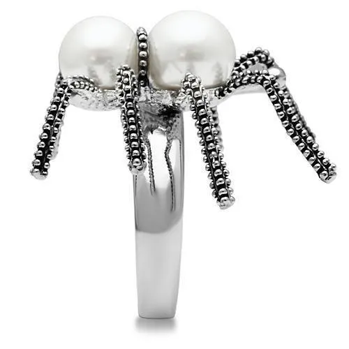 Rings Alamode 3W226 Rhodium Brass Ring with Synthetic Pearl in White