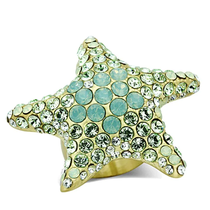 Rings Alamode LO2972 Gold Brass Ring with Top Grade Crystal in Multi Color