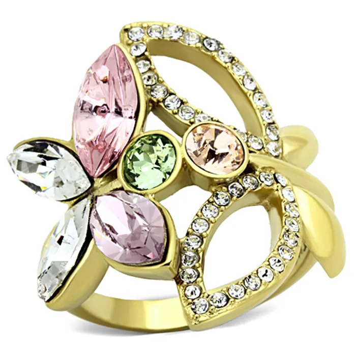 Rings Alamode TK1100 IP GoldIon Plating Stainless Steel Ring with Top Grade Crystal in Multi Color Rings Alamode TK1100 IP GoldIon Plating Stainless Steel Ring with Top Grade Crystal in Multi Color