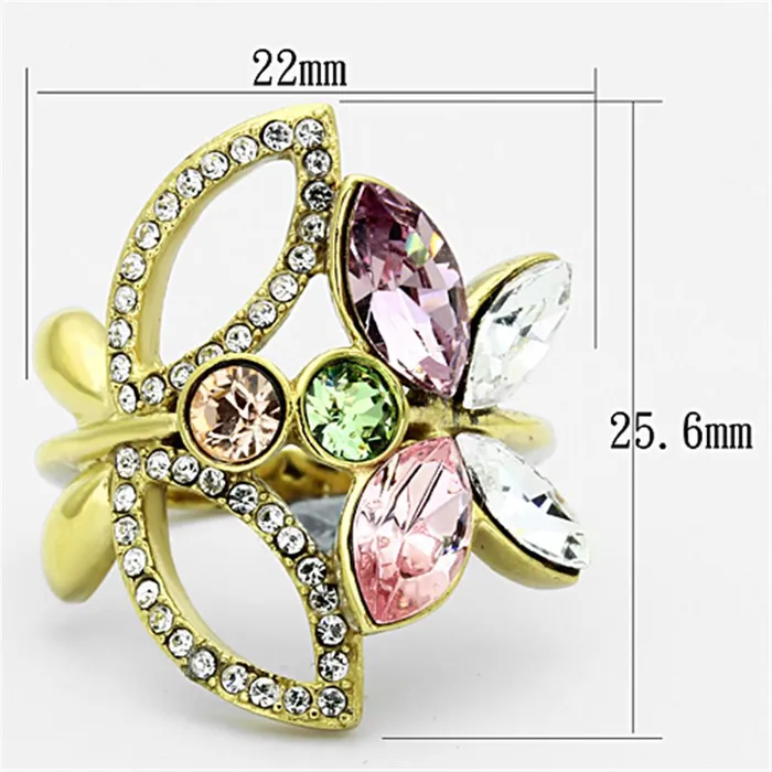 Rings Alamode TK1100 IP GoldIon Plating Stainless Steel Ring with Top Grade Crystal in Multi Color