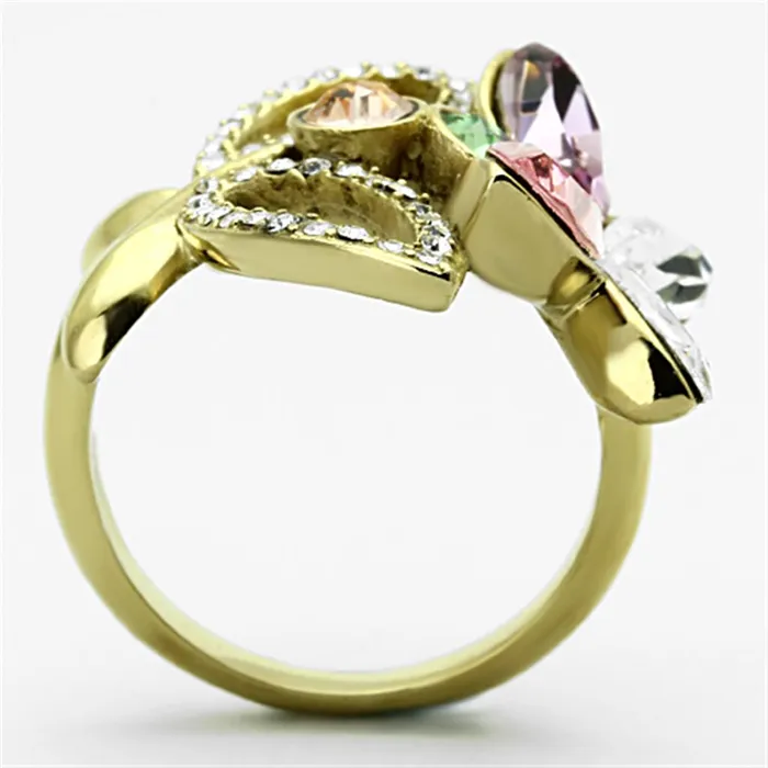 Rings Alamode TK1100 IP GoldIon Plating Stainless Steel Ring with Top Grade Crystal in Multi Color