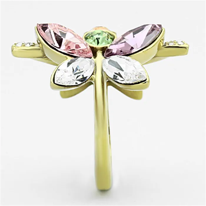 Rings Alamode TK1100 IP GoldIon Plating Stainless Steel Ring with Top Grade Crystal in Multi Color