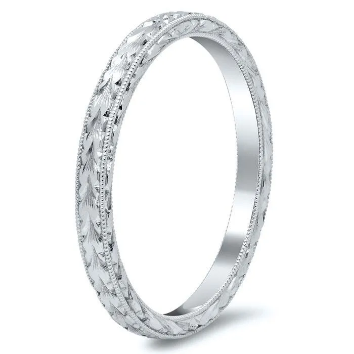 Rings deBebians Gold Wedding Band with Hand Engraving and Milgrain