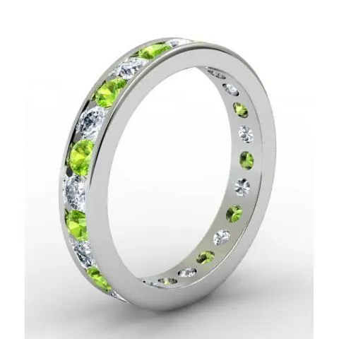 Rings Round Peridot and Diamond Eternity Ring in Channel Setting deBebians