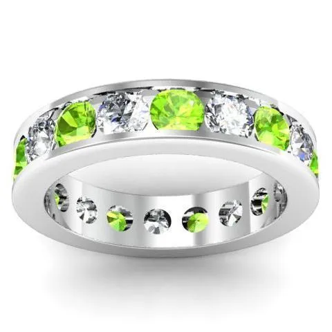 Rings Round Peridot and Diamond Eternity Ring in Channel Setting deBebians