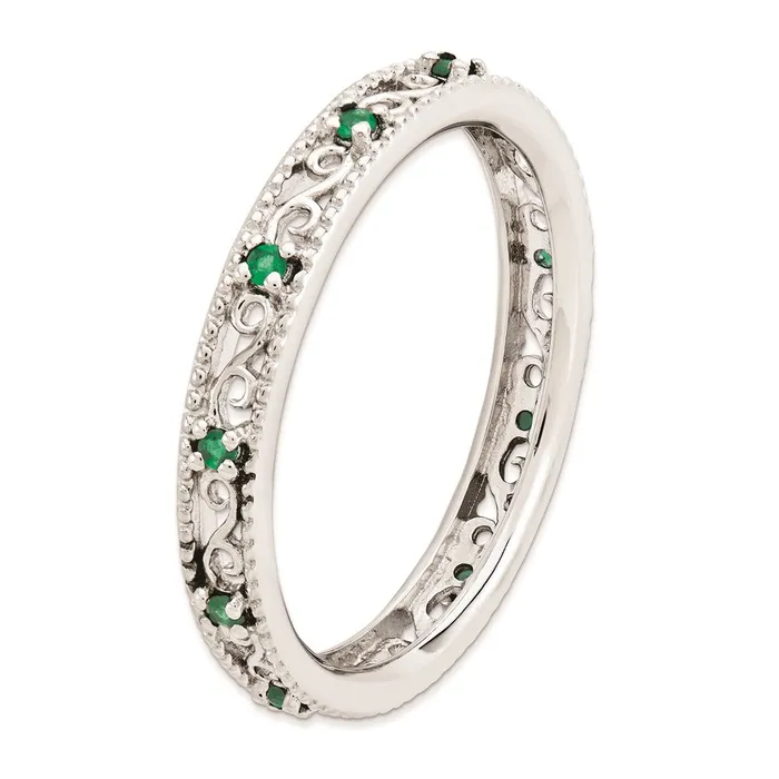 Rings Sterling Silver Stackable Expressions Created Emerald Ring QSK1486 Stackable Expressions Rings Sterling Silver Stackable Expressions Created Emerald Ring QSK1486 Stackable Expressions