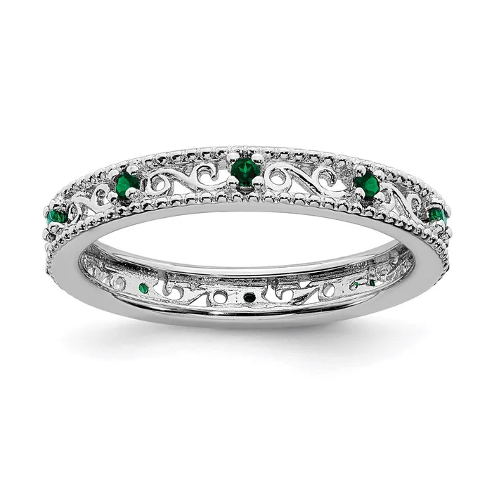 Rings Sterling Silver Stackable Expressions Created Emerald Ring QSK1486 Stackable Expressions Rings Sterling Silver Stackable Expressions Created Emerald Ring QSK1486 Stackable Expressions