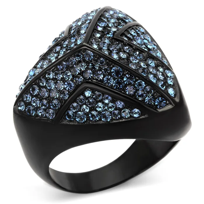 Rings TK1005 IP BlackIon Plating Stainless Steel Ring with Top Grade Crystal in Montana Alamode Rings TK1005 IP BlackIon Plating Stainless Steel Ring with Top Grade Crystal in Montana Alamode