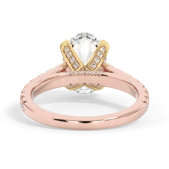 Tapered Diamond Accented Engagement Ring with Bridge Yellow Gold Head deBebians Rings