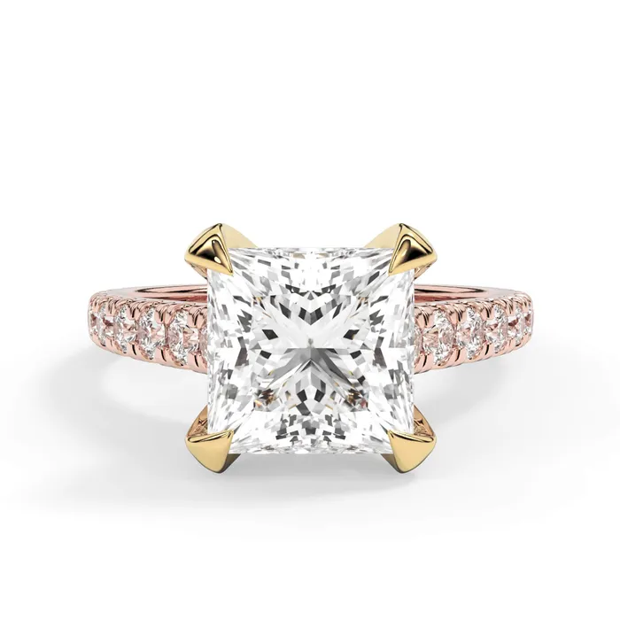 Tapered Diamond Accented Engagement Ring with Bridge Yellow Gold Head deBebians Rings