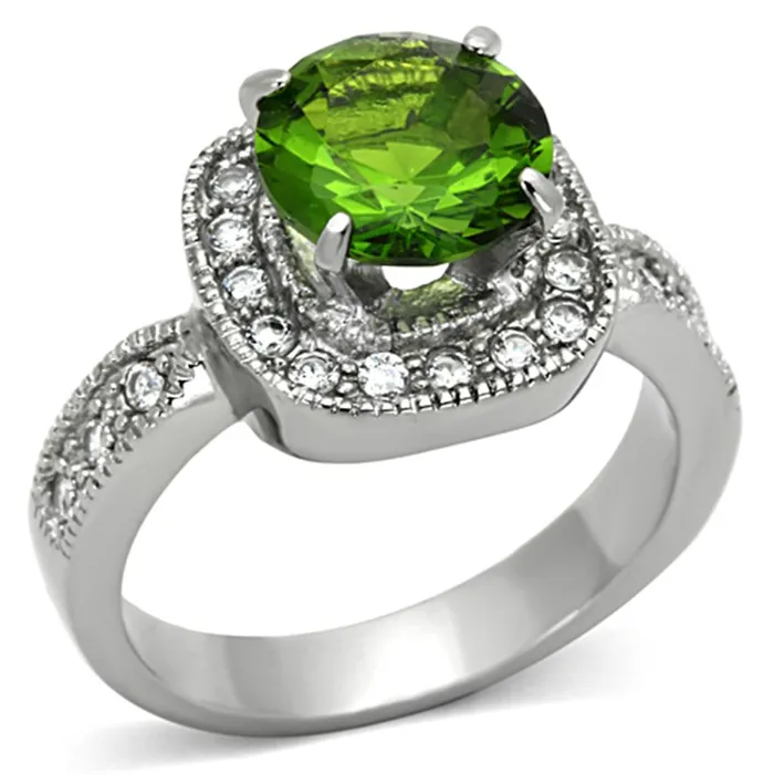 TK1227 High polished no plating Stainless Steel Ring with Synthetic Synthetic Glass in Peridot Alamode Rings