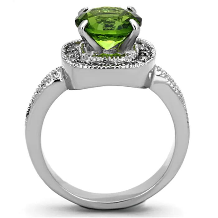 TK1227 High polished no plating Stainless Steel Ring with Synthetic Synthetic Glass in Peridot Alamode Rings