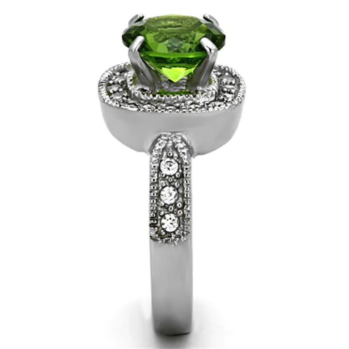 TK1227 High polished no plating Stainless Steel Ring with Synthetic Synthetic Glass in Peridot Alamode Rings