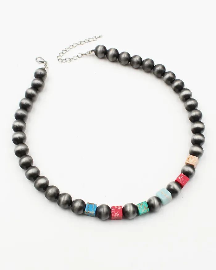 12082023 Navajo Pearl Necklace with Square Stones Necklaces