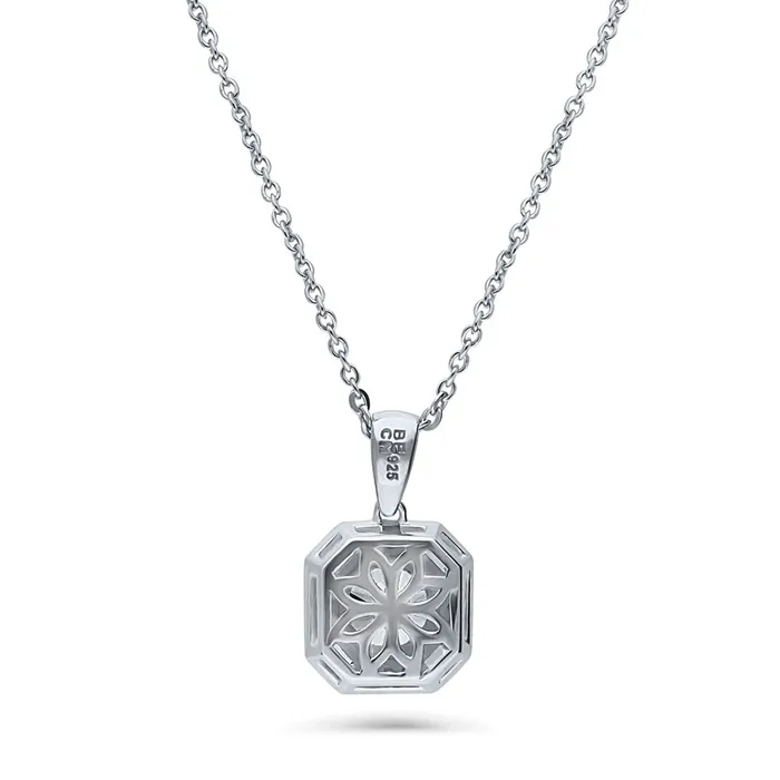 BERRICLE Necklaces Halo Art Deco Octagon Sun Cut CZ Necklace in Sterling Silver