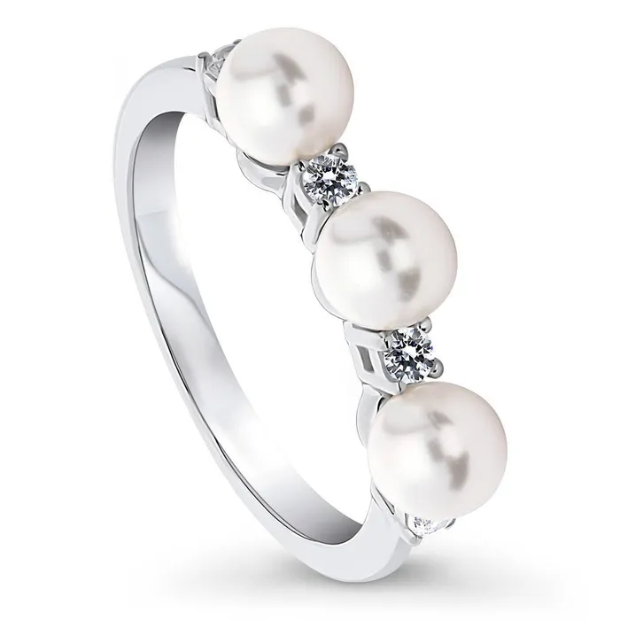 BERRICLE Rings Bead Imitation Pearl Ring in Sterling Silver