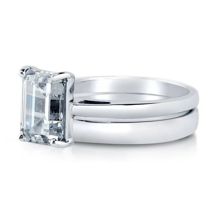 BERRICLE Rings Solitaire 21ct Emerald Cut CZ Ring Set in Sterling Silver