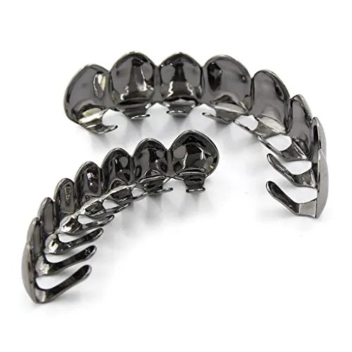 CALANDIS 18K Golden Plated Grills 8 Teeth Grill Set Halloween Vampire Props Black Dropshipped via Social Commerce Network PreStyled Sets