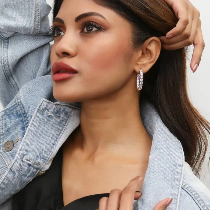 CZ InsideOut Hoop Earrings in Rose Gold Flashed Sterling Silver BERRICLE Earrings