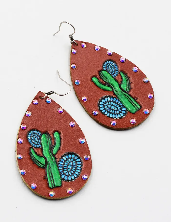 Earrings Cactus Stamp Leather Earrings 070422