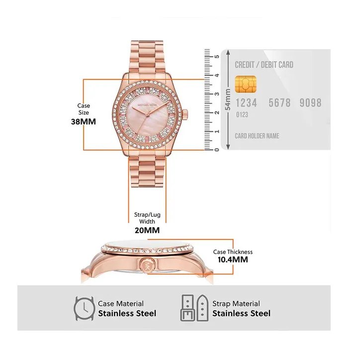 Michael Kors Lexington Ladies MOP Dial Rose Gold Watch with Crystal Accents Michael Kors Watches