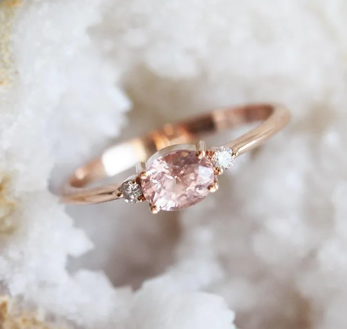 Rings Capucinne Keya Peach Sapphire Diamond Ring
