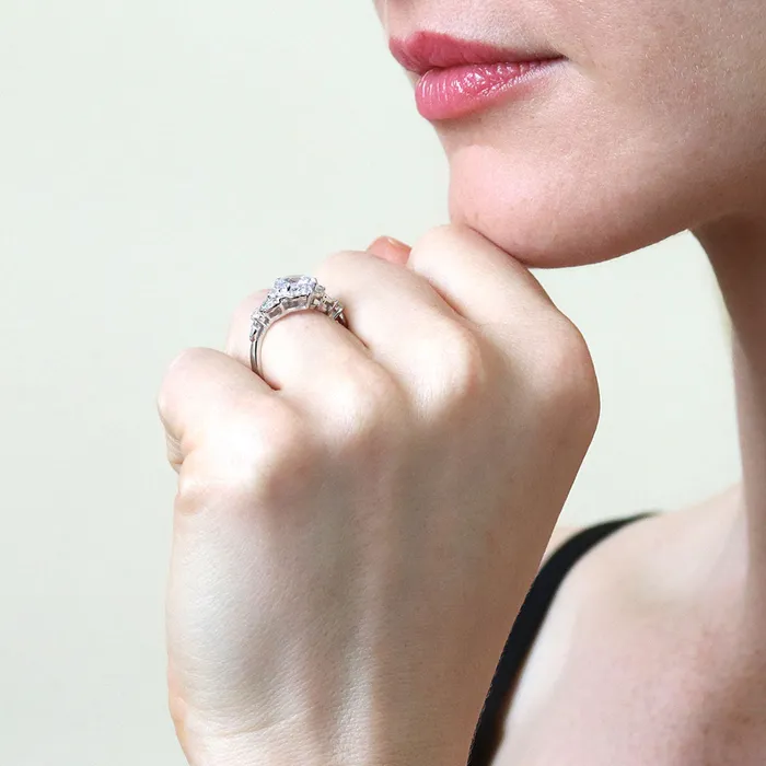 Rings Halo Art Deco CZ Ring in Sterling Silver BERRICLE