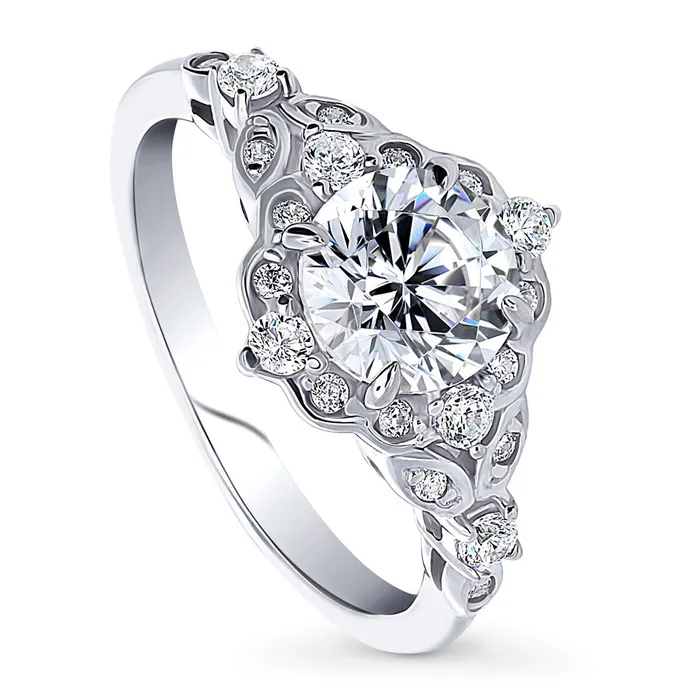 Rings Halo Art Deco CZ Ring in Sterling Silver BERRICLE