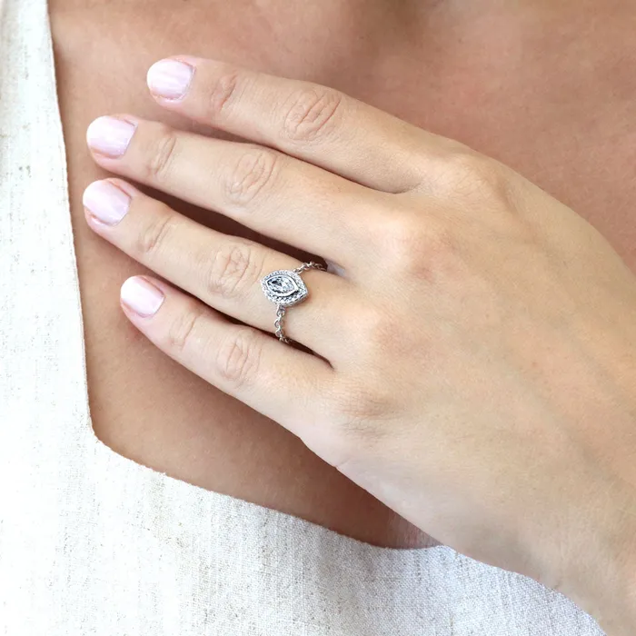 Rings Halo Marquise CZ Chain Ring in Sterling Silver BERRICLE
