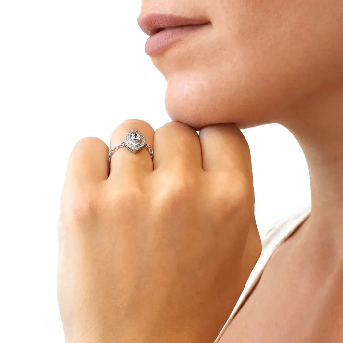 Rings Halo Marquise CZ Chain Ring in Sterling Silver BERRICLE