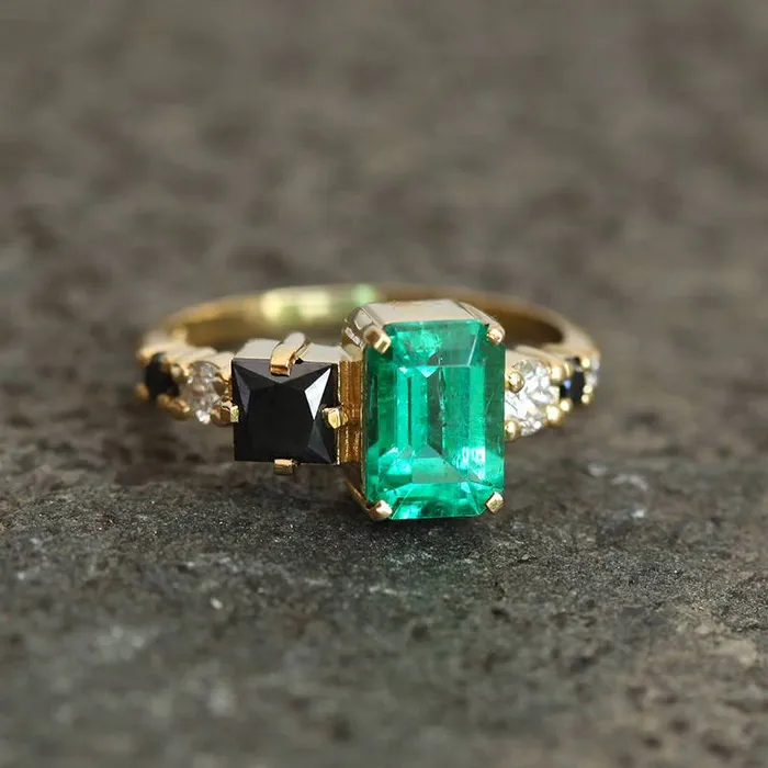 Rings Silvia Emerald Cluster Ring Ready to Ship Capucinne