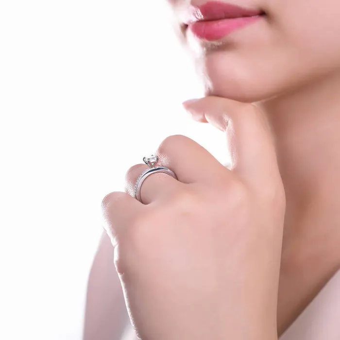 Rings Solitaire Woven 1ct Emerald Cut CZ Ring Set in Sterling Silver BERRICLE