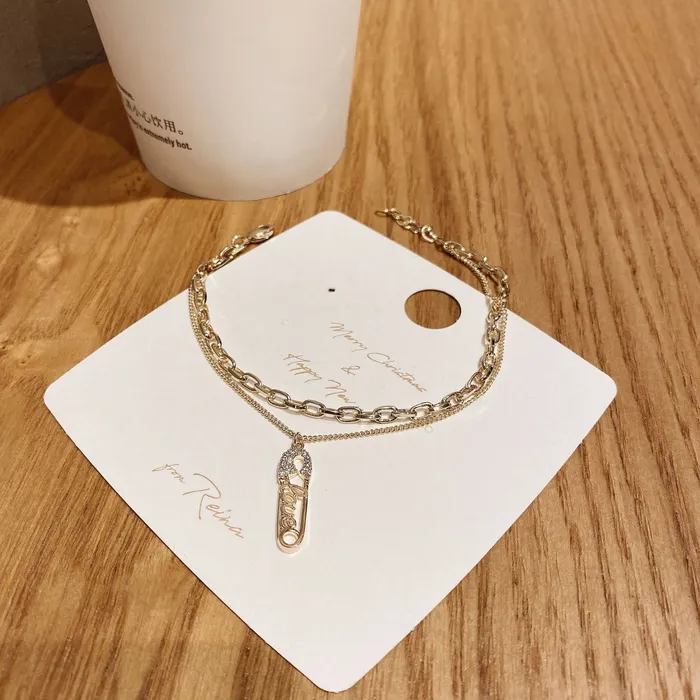 Bracelets Refined by AnnaKaci Double Layered Gold Chain Bracelet with Safety Pin Charm Bracelets Refined by AnnaKaci Double Layered Gold Chain Bracelet with Safety Pin Charm