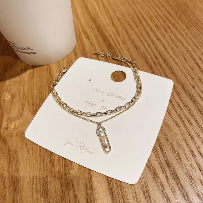 Bracelets Refined by AnnaKaci Double Layered Gold Chain Bracelet with Safety Pin Charm Bracelets Refined by AnnaKaci Double Layered Gold Chain Bracelet with Safety Pin Charm