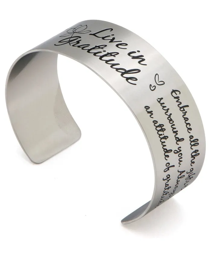 Buddha Groove Bracelets Live in Gratitude Stainless Steel Adjustable Inspirational Cuff Bracelet