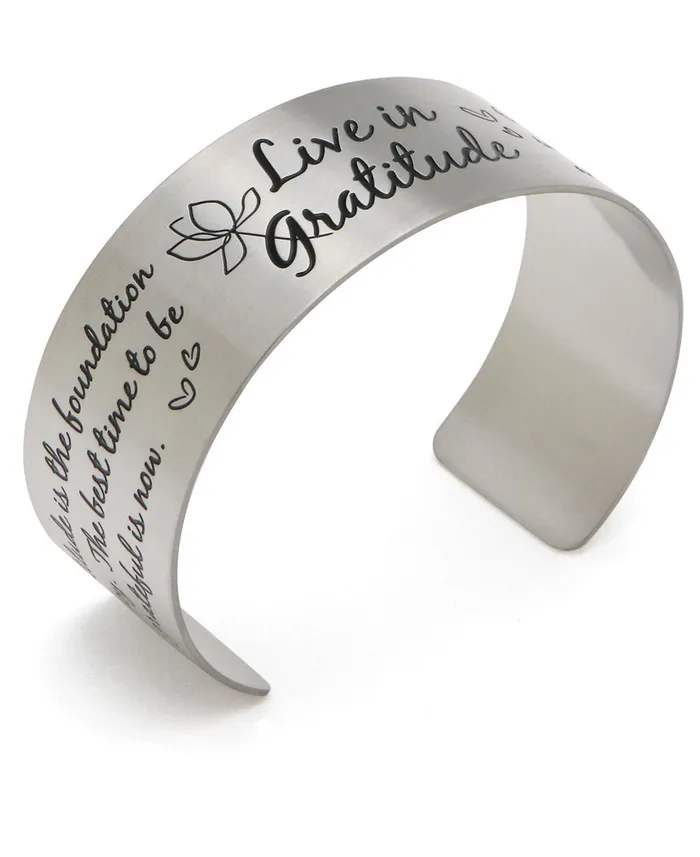 Buddha Groove Bracelets Live in Gratitude Stainless Steel Adjustable Inspirational Cuff Bracelet