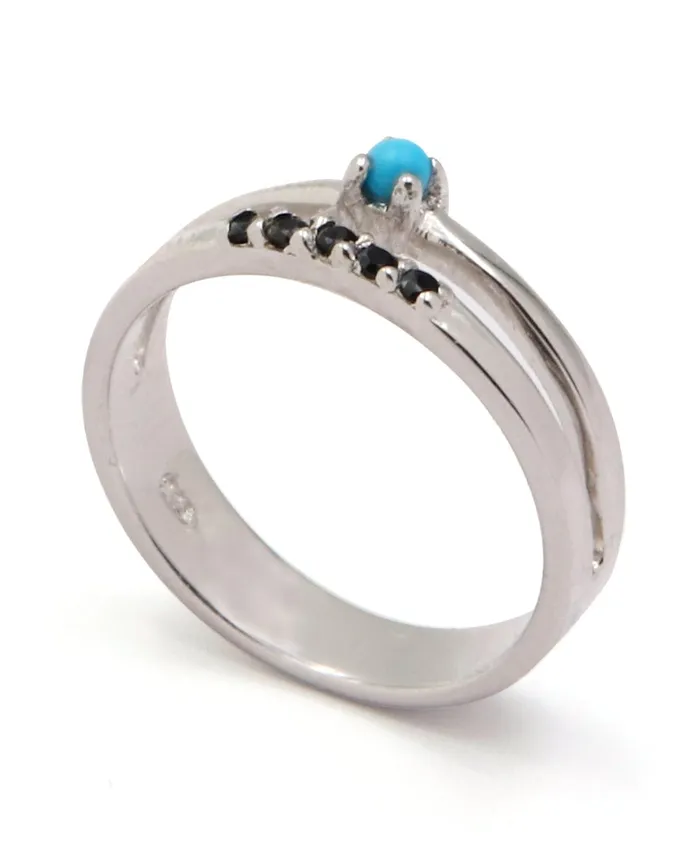 Buddha Groove Rings Gemstone Protection Ring with Onyx and Turquoise
