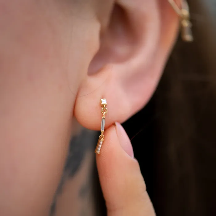 Dainty Baguette Diamond Drop Earrings ARTEMER Earrings Dainty Baguette Diamond Drop Earrings ARTEMER Earrings